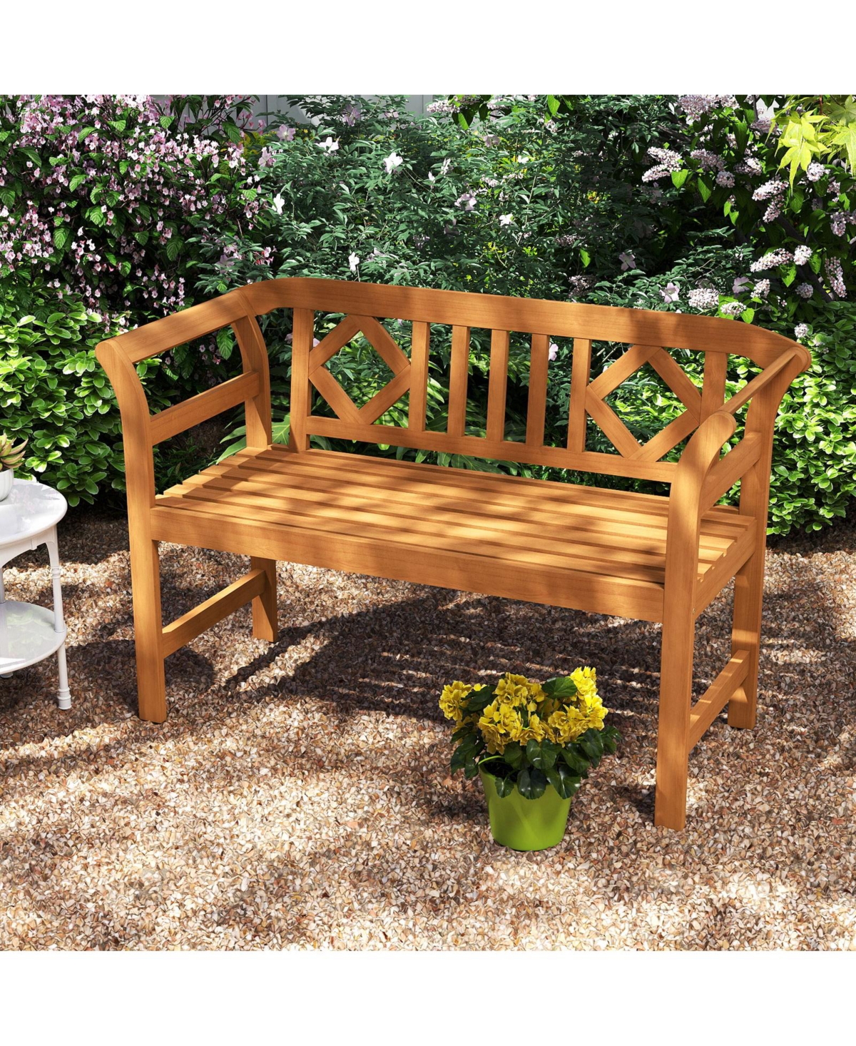 Gymax 47'' Outdoor Loveseat Bench Curved Armrests for Backyard Front Porch Deck