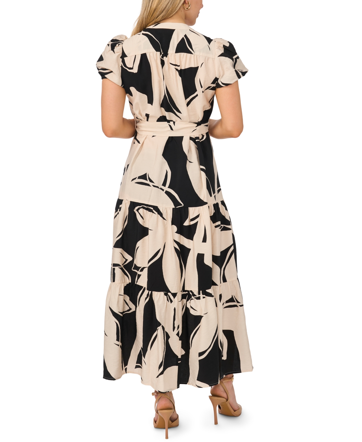 Msk Women's Short Sleeve Belted Maxi Dress
