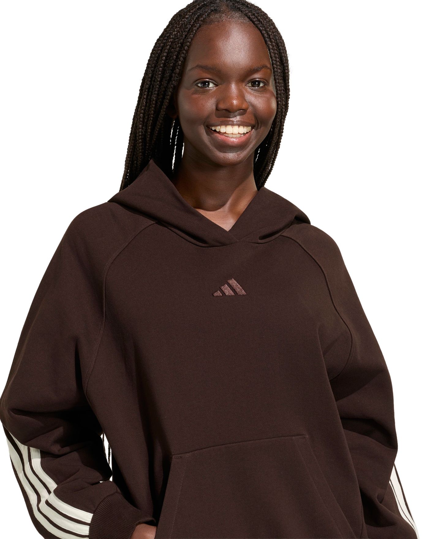 Женское худи adidas 3-Stripes Pull-On, цвет: Кофейный / Белый — фото 3