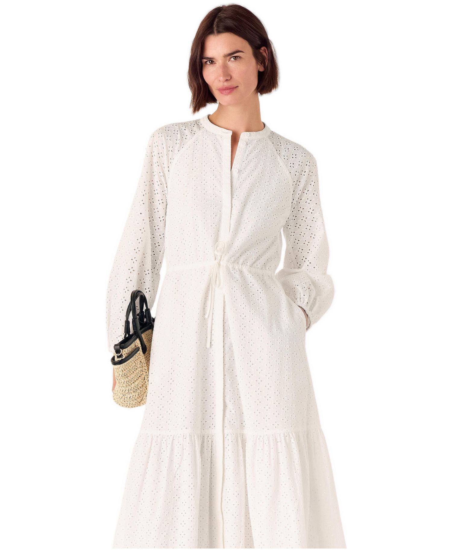 Women's Long Sleeve Broderie Midi Dress