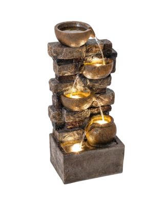 Outdoor Fountain with LED Lights, Resin Garden Fountain