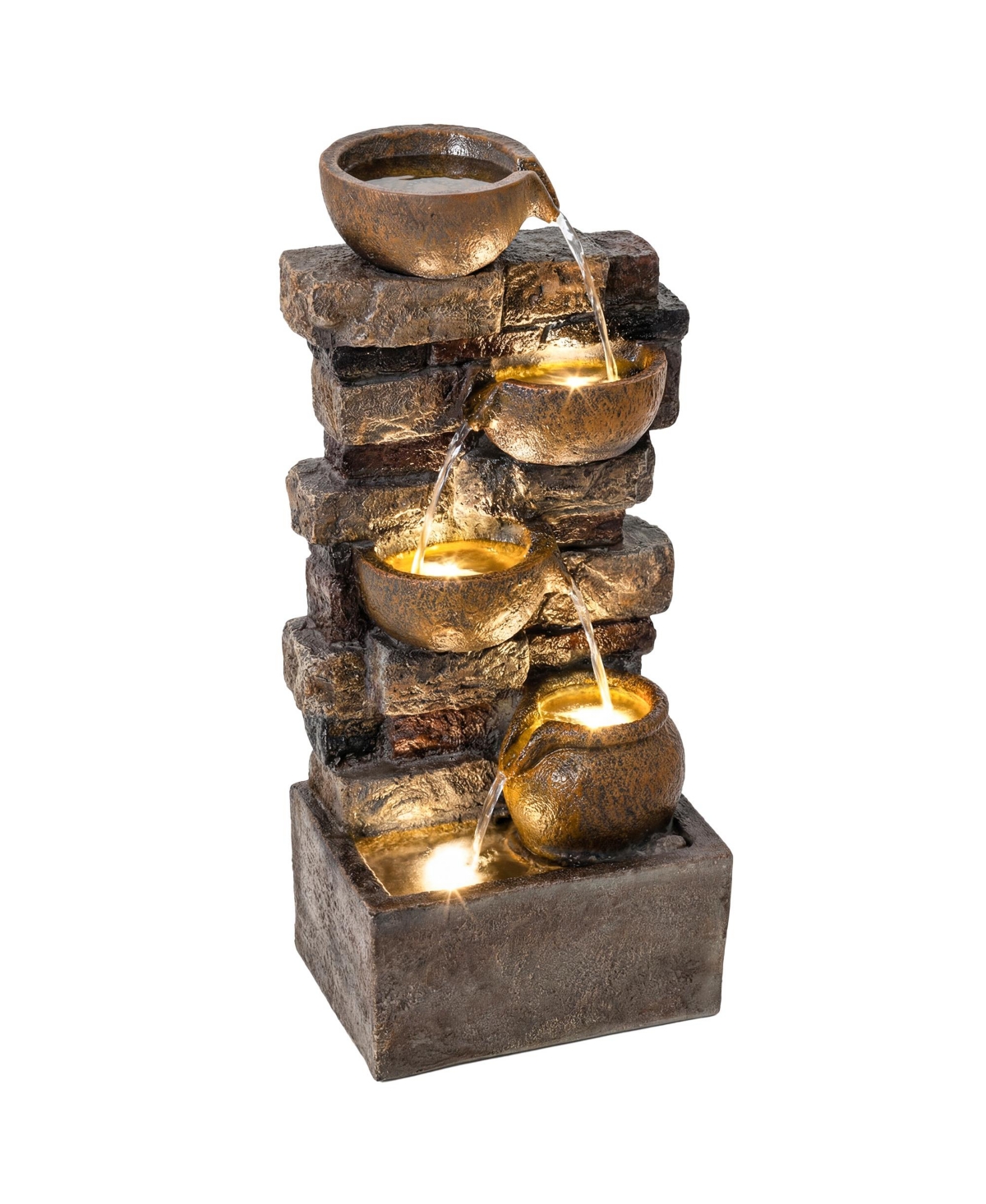 Outsunny Outdoor Fountain with Led Lights, Resin Garden Fountain