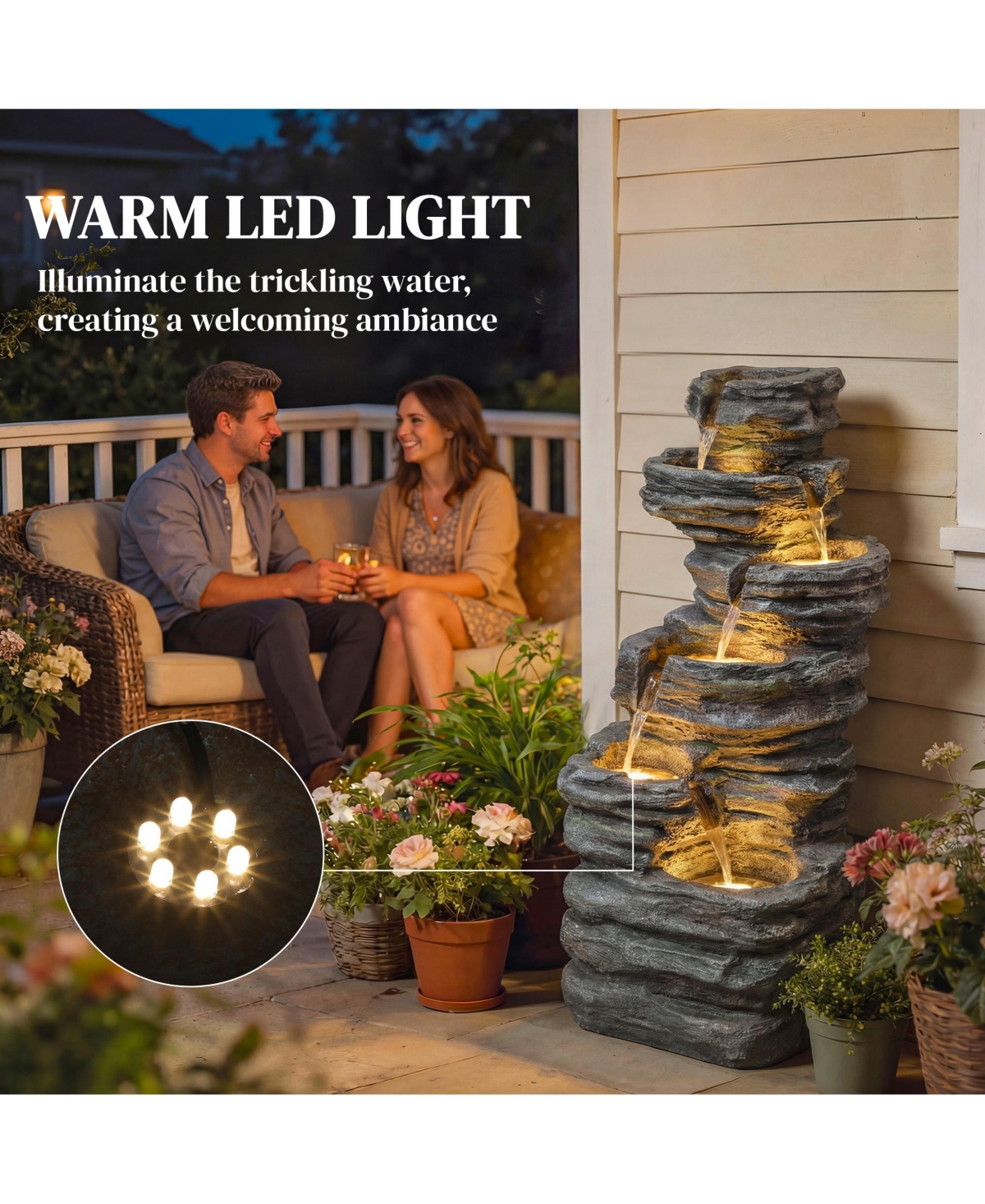 Outsunny Outdoor Fountain with Cascading Waterfall, 40