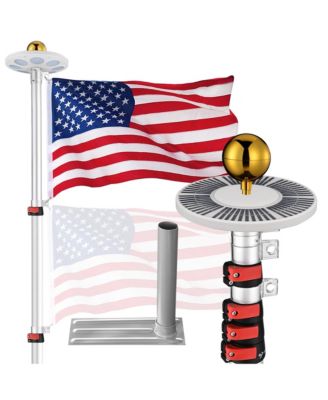 EZ GO 25Ft Aluminum Telescopic Flag Pole Kit w/ Solar Light and Flagpole Holder for Camper RV Tailgate