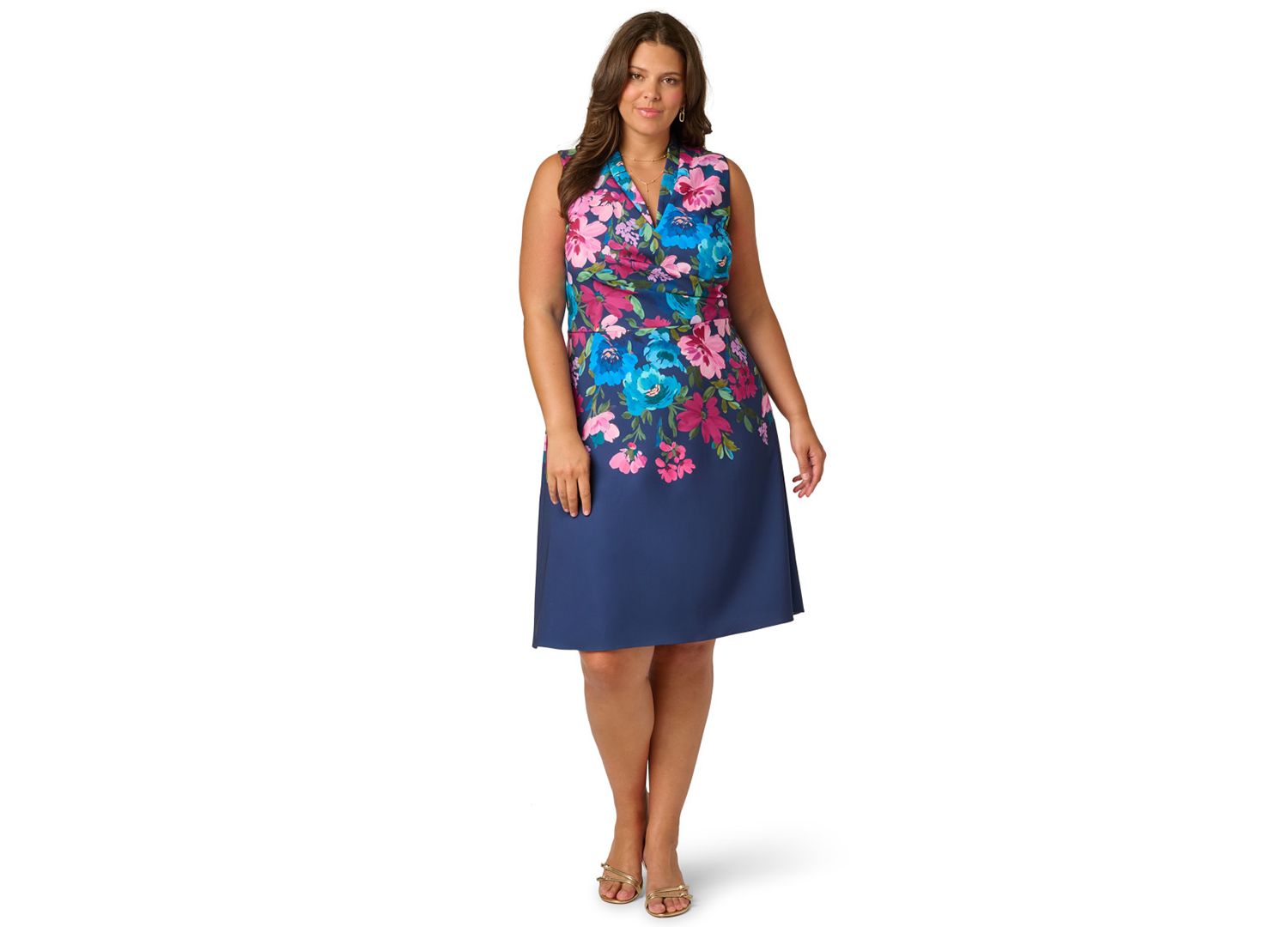 Plus Size Printed V-Neck Sleeveless Midi Dress