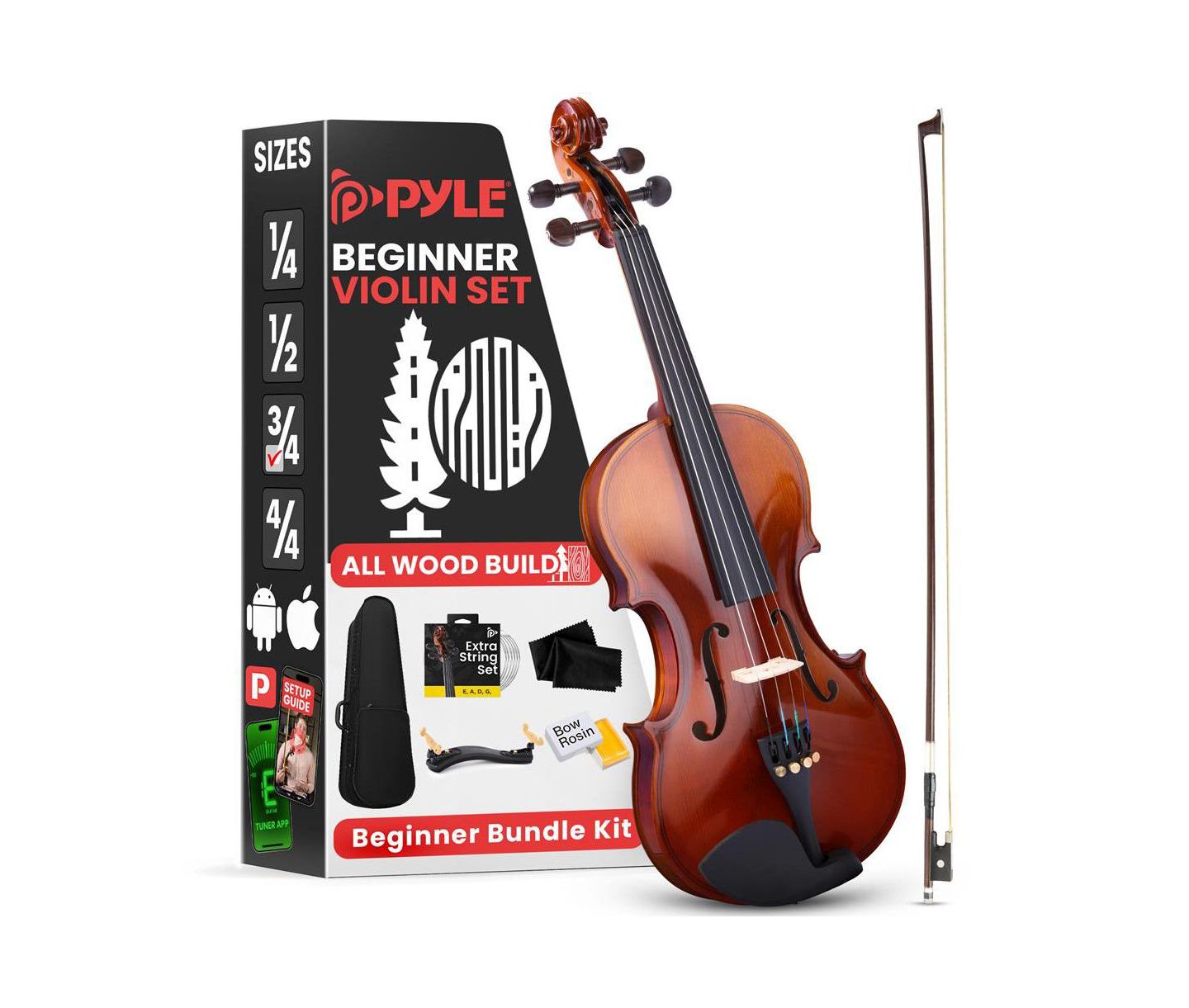 Детские игрушки Pyle 3/4 Size Beginner Violin Starter Kit, Ages 5+ — фото 1