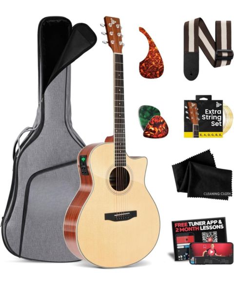 Детские игрушки Pyle 41" Electric Acoustic Guitar Kit - Full Size Dreadnought Cutaway with Spruce Top, Gig Bag, Strap, Picks and Extra Steel Strings, цвет: Коричневый