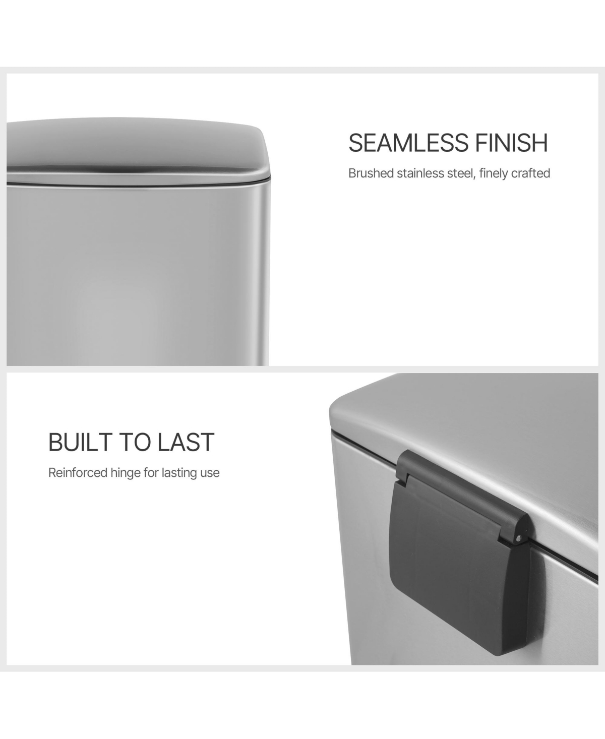 Mega Casa 13 Gal./50 Liter Stainless Steel Rectangular Step-on Trash Can for Kitchen
