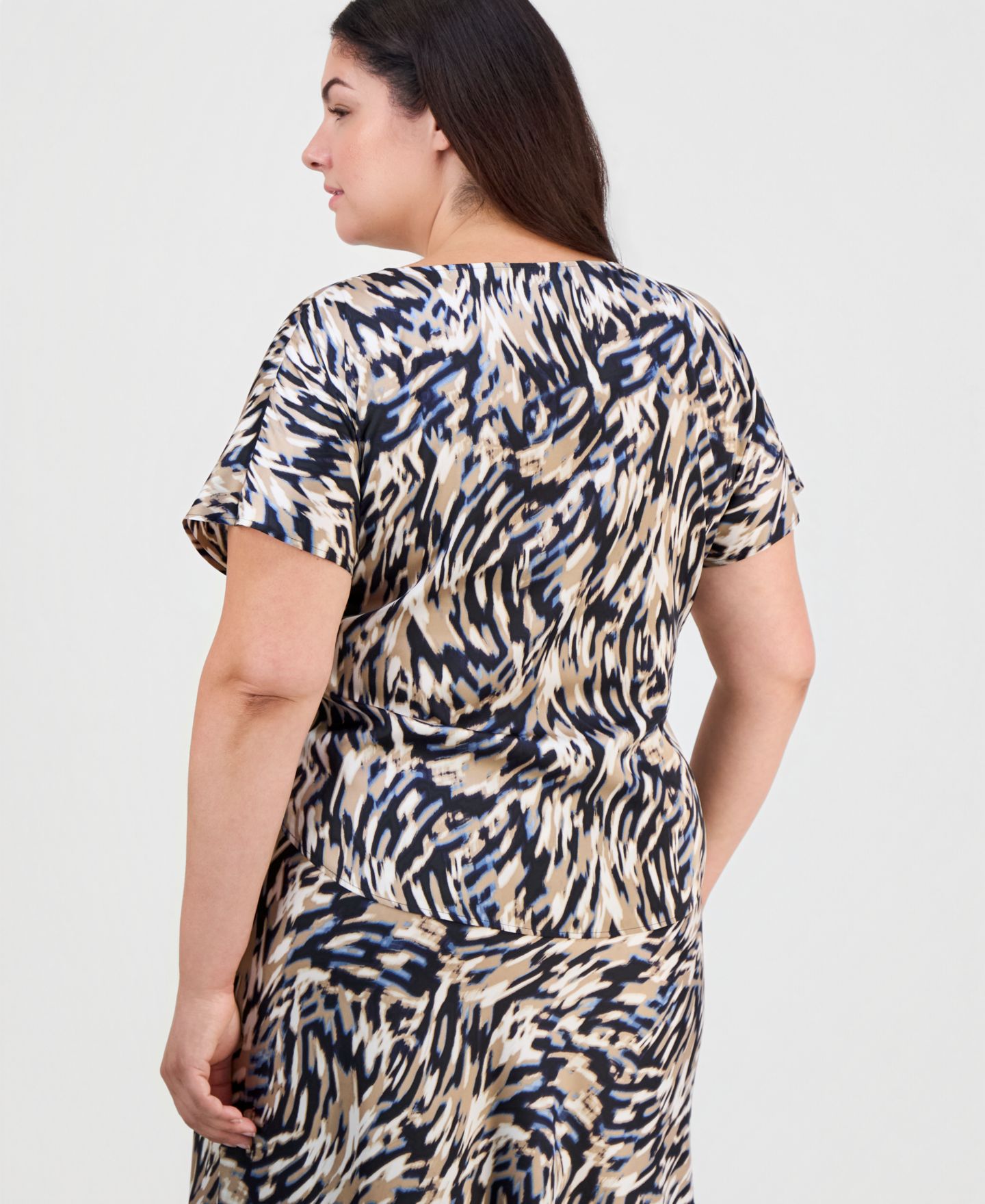 Женский топ Anne Klein Plus Size Boat-Neck Short-Sleeve, цвет: Синий разноцветный — фото 4
