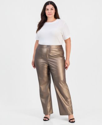 Plus Size High-Waist Metallic Bootcut Pants