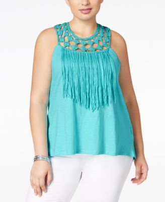 Jessica Simpson - Plus Size Tae Crochet Fringe Top