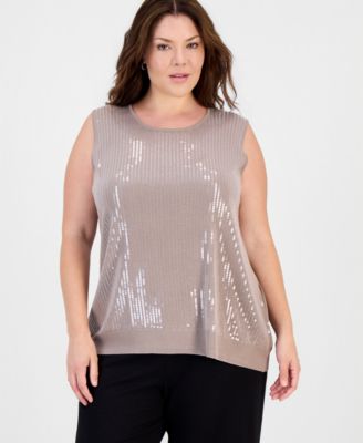 Plus Size Scoop Neck Sequin Sleeveless Tank