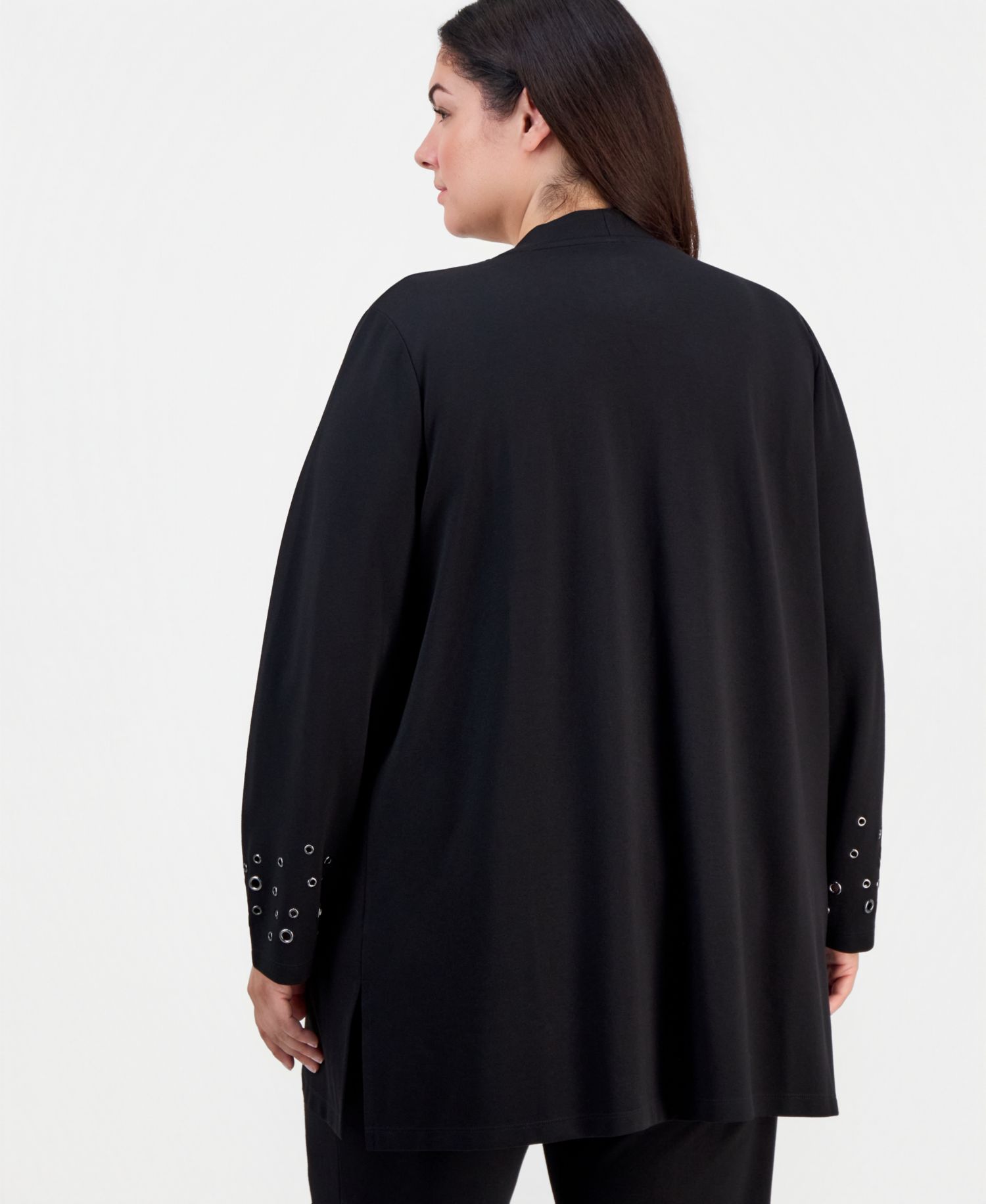 Plus Size Open-Front Grommet-Trim Cardigan