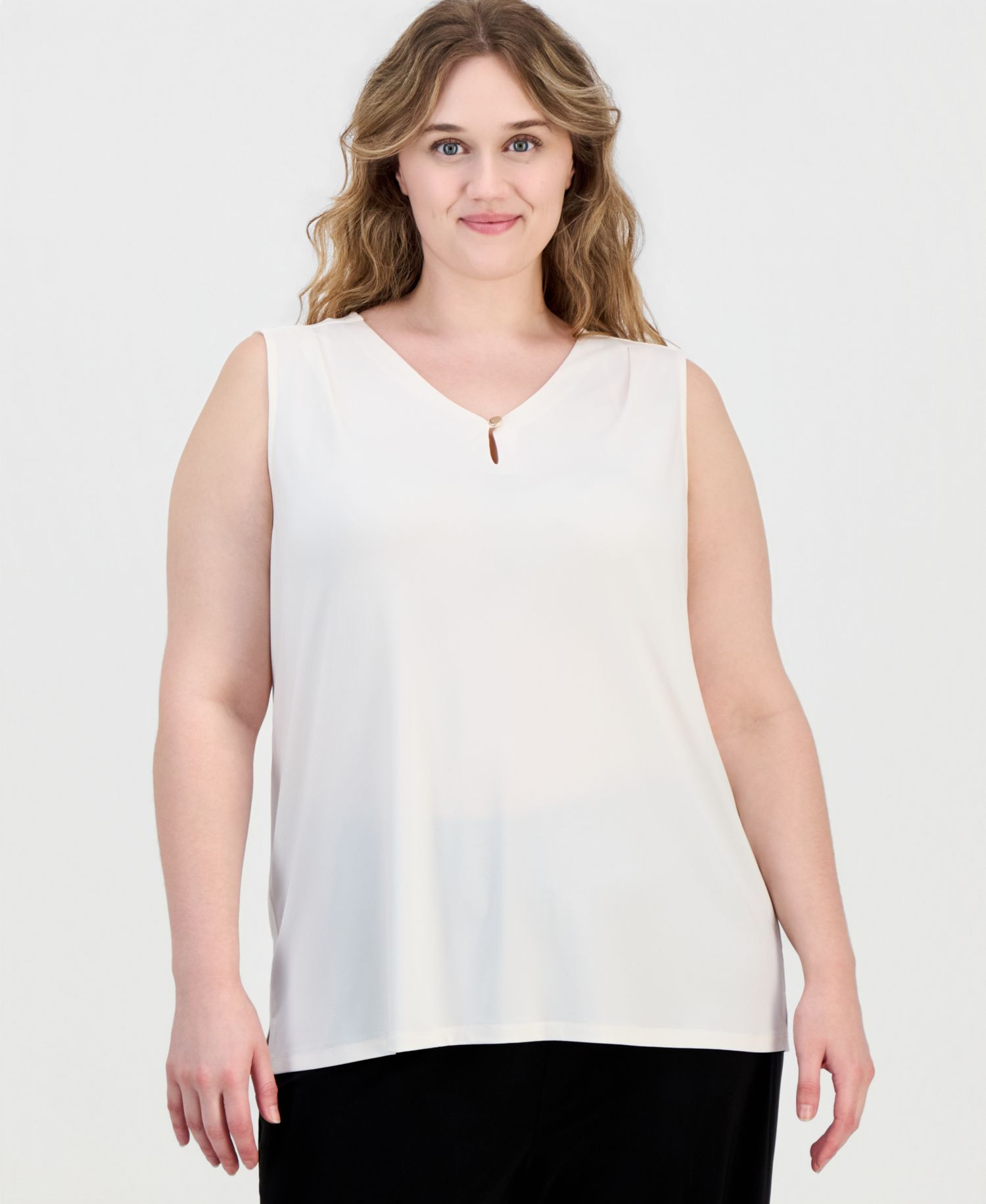 Petite V-Neck Keyhole Sleeveless Blouse