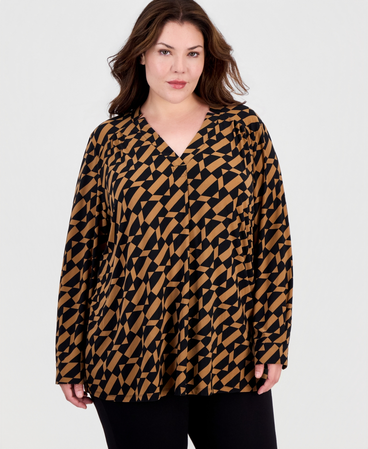 Anne Klein Essentials Plus V-Neck Long-Sleeve Top