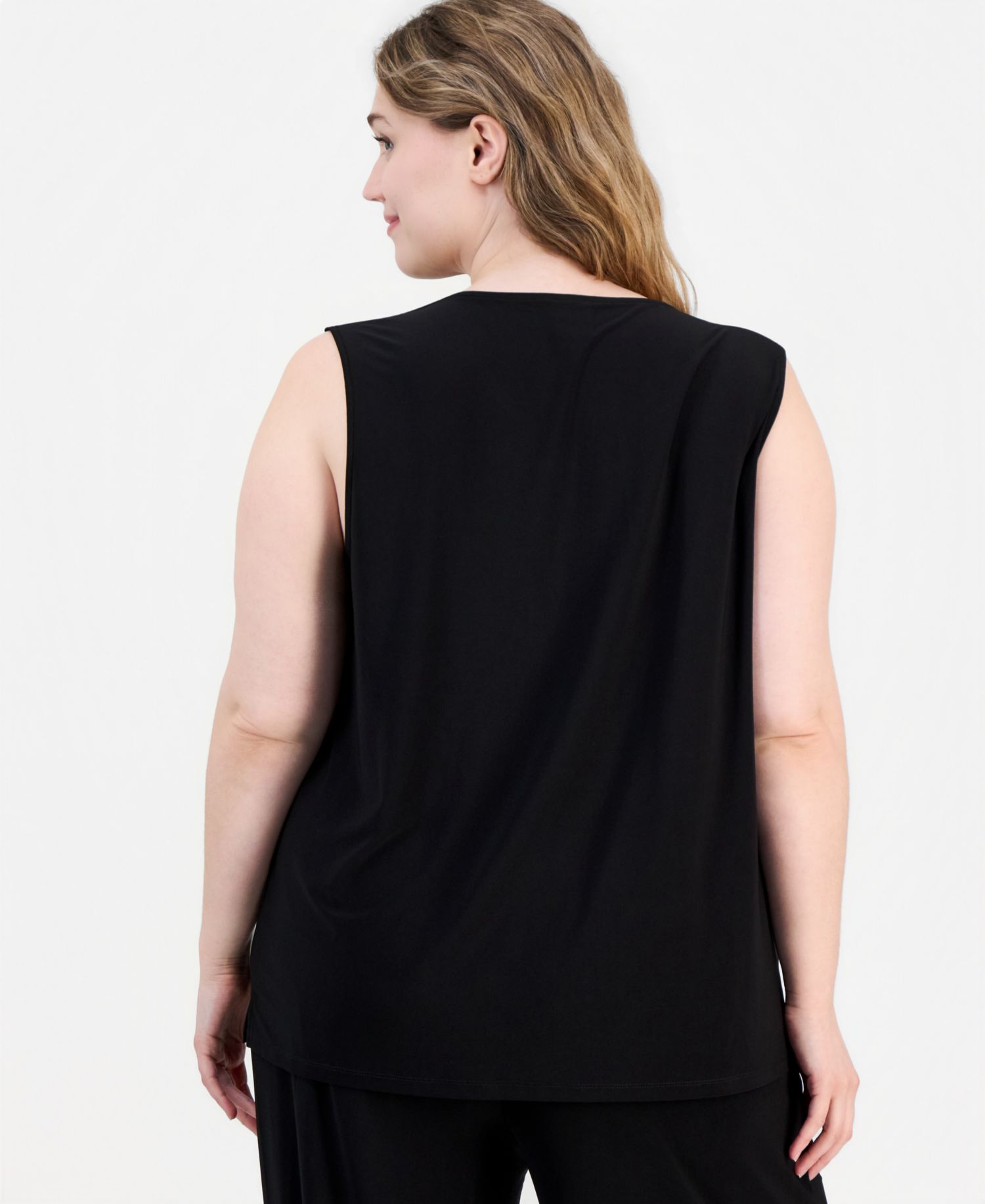 Petite V-Neck Keyhole Sleeveless Blouse