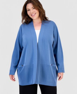 Plus Size Collarless Open-Front Cardigan 