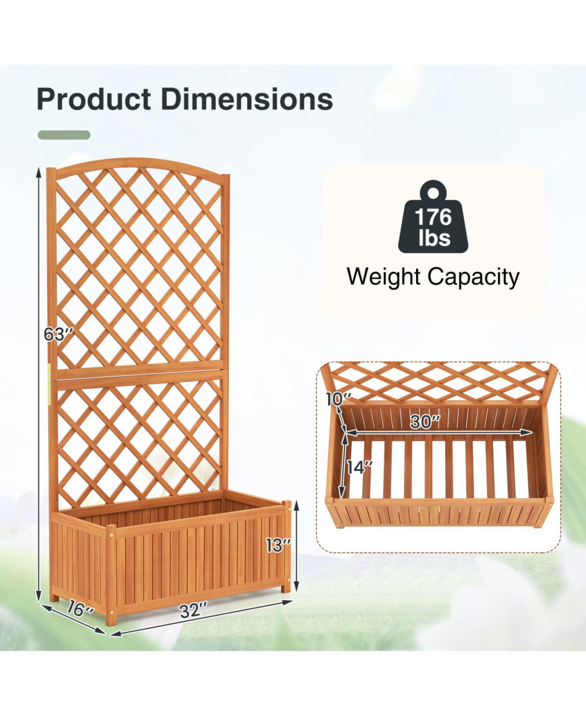 Sugift Wooden Raised Garden Bed with Trellis 63 Inch Tall Garden Planter