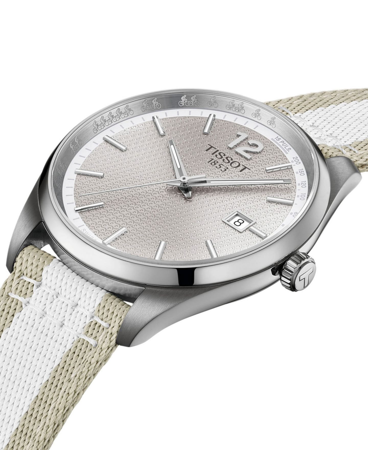 Мужские часы Tissot Bicolor, Beige & White Textile Strap Watch 40mm — фото 5