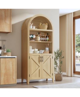 Arched Kitchen Pantry Cabinet, 5-Tier Open Shelf with Textured Finish, Farmhouse Storage for Kitchen
