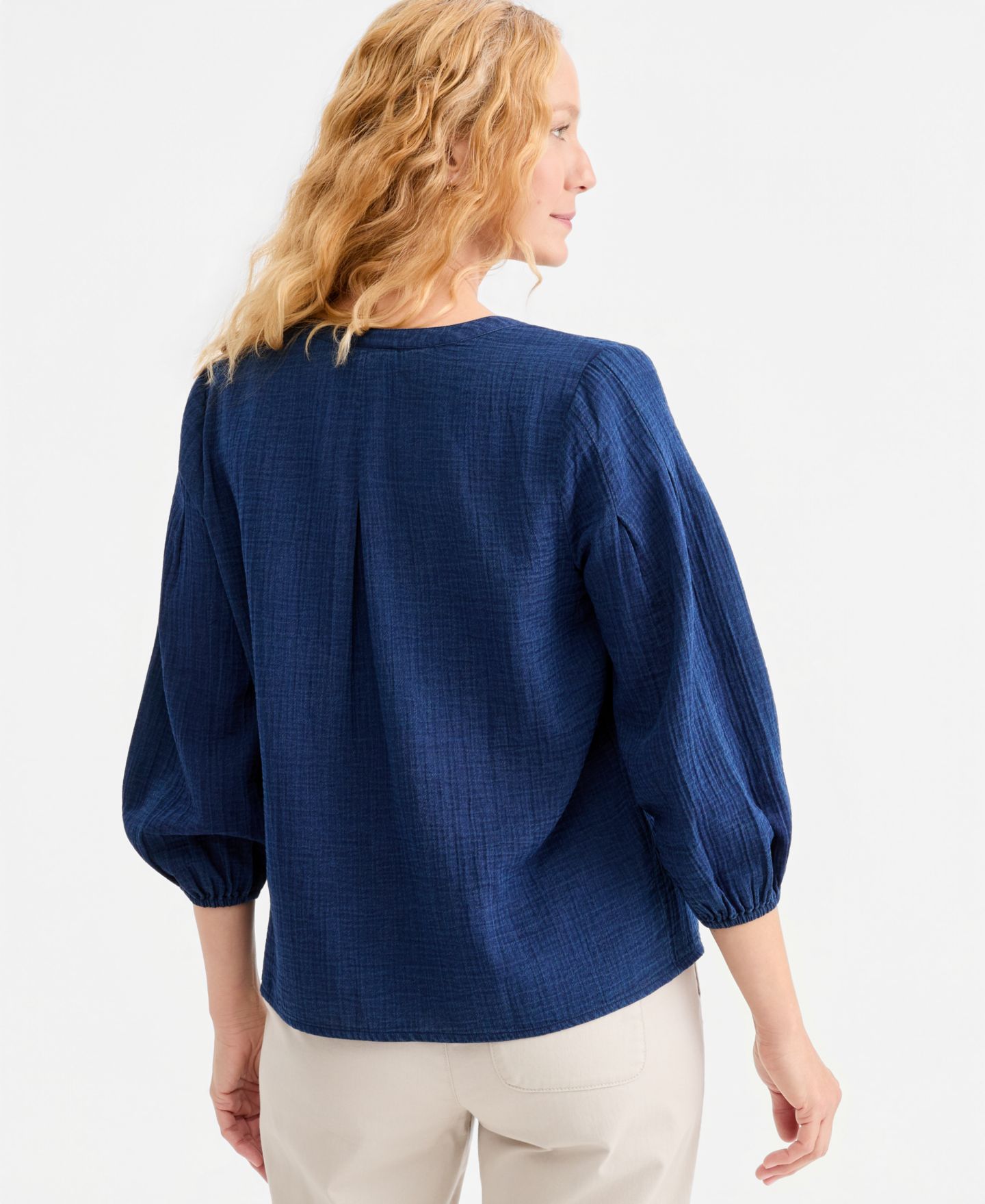 Женский топ Style & Co Embroidered Indigo Gauze Top, цвет: Насыщенный индиго — фото 4