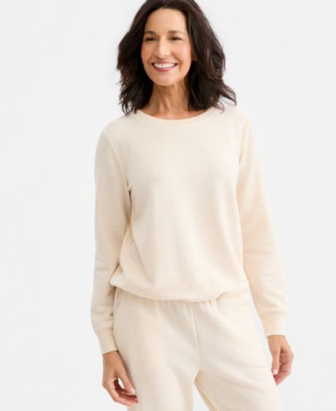 Женская толстовка Style & Co LuxLounge Fleece Crewneck, цвет: Овсяный меланжевый