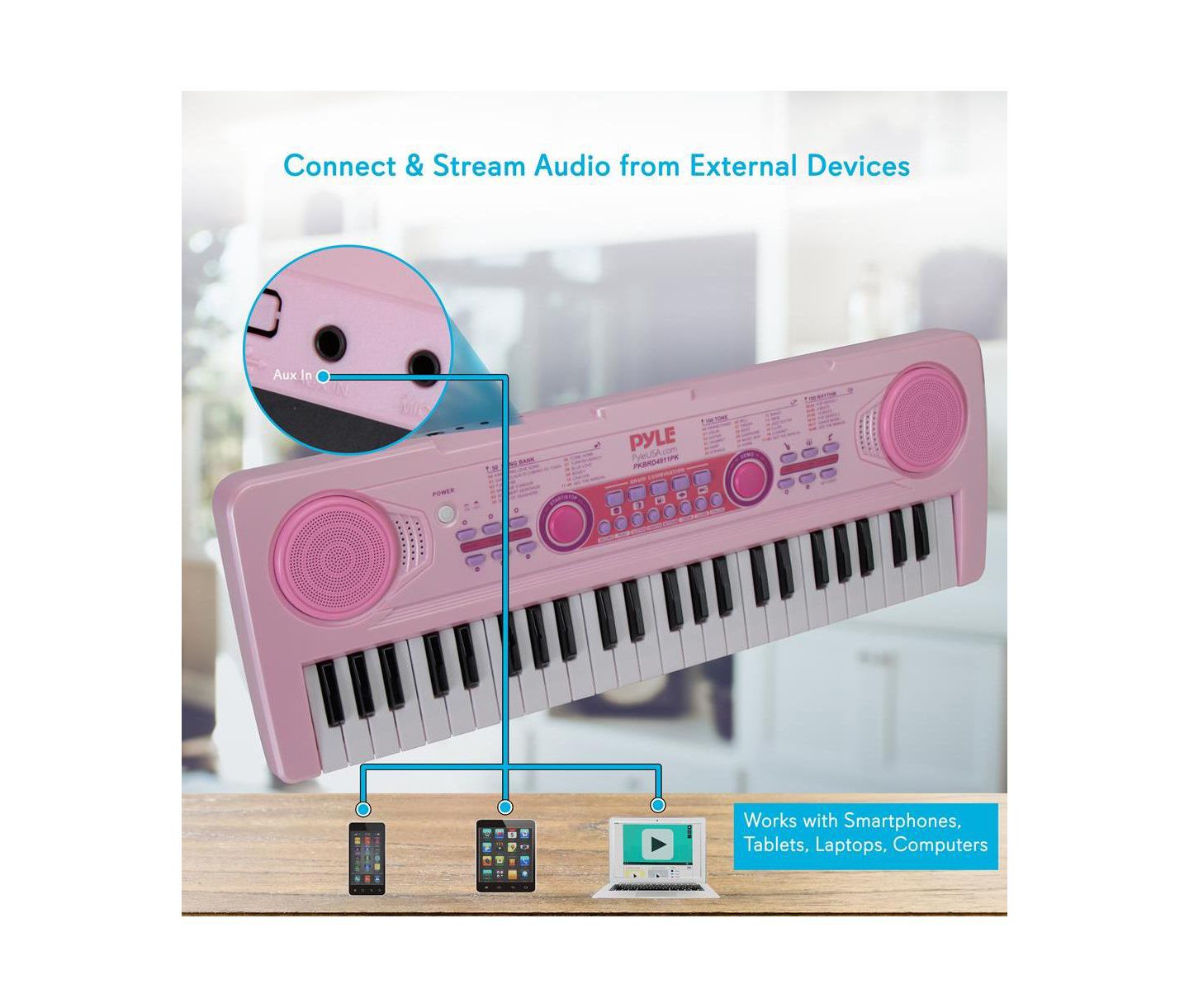Детская игрушка Pyle Portable Kids Karaoke Piano Keyboard with Wired Microphone, Rechargeable Battery - 49 Keys, PKBRD4911PK — фото 3