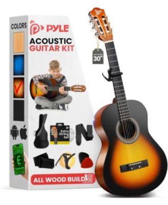 Beginner Acoustic Guitar Kit, 30" 1/4 Junior Size All-Wood Nylon String Guitar with Capo, Gig Bag, Strap & Strings, Sunburst
