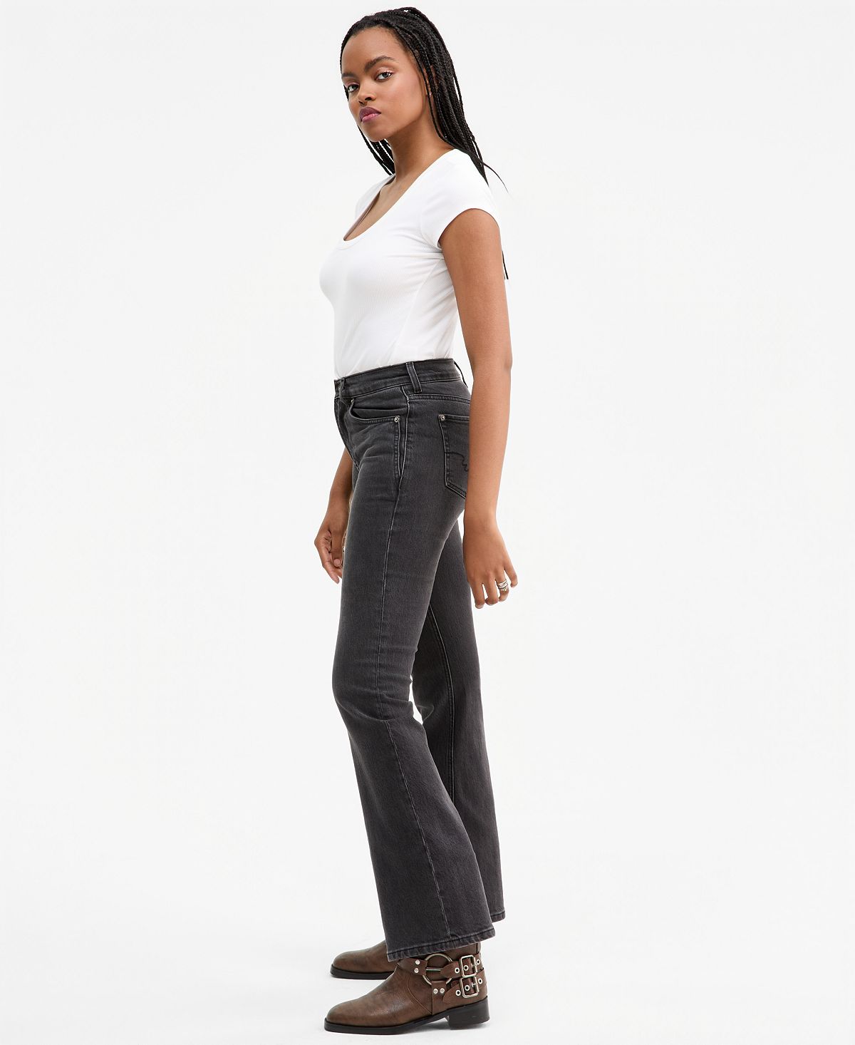 Free People Women's Double Knot Cotton High-Rise Bootcut Jeans view 4 — MAYCSS fashion products