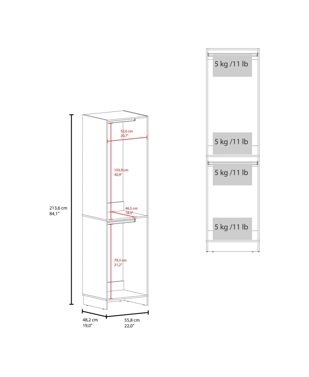 Depot E-Shop Dover Closet, 2 Shelves