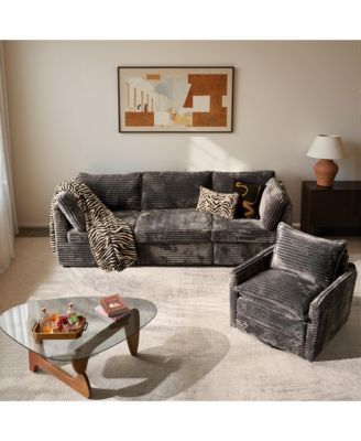 Sectional Cloud Couch Sofa with Swivel Chair, Comfy Deep Seat Modular Convertible Couches, Modern Plush Corduroy Sofa Set for Living Room