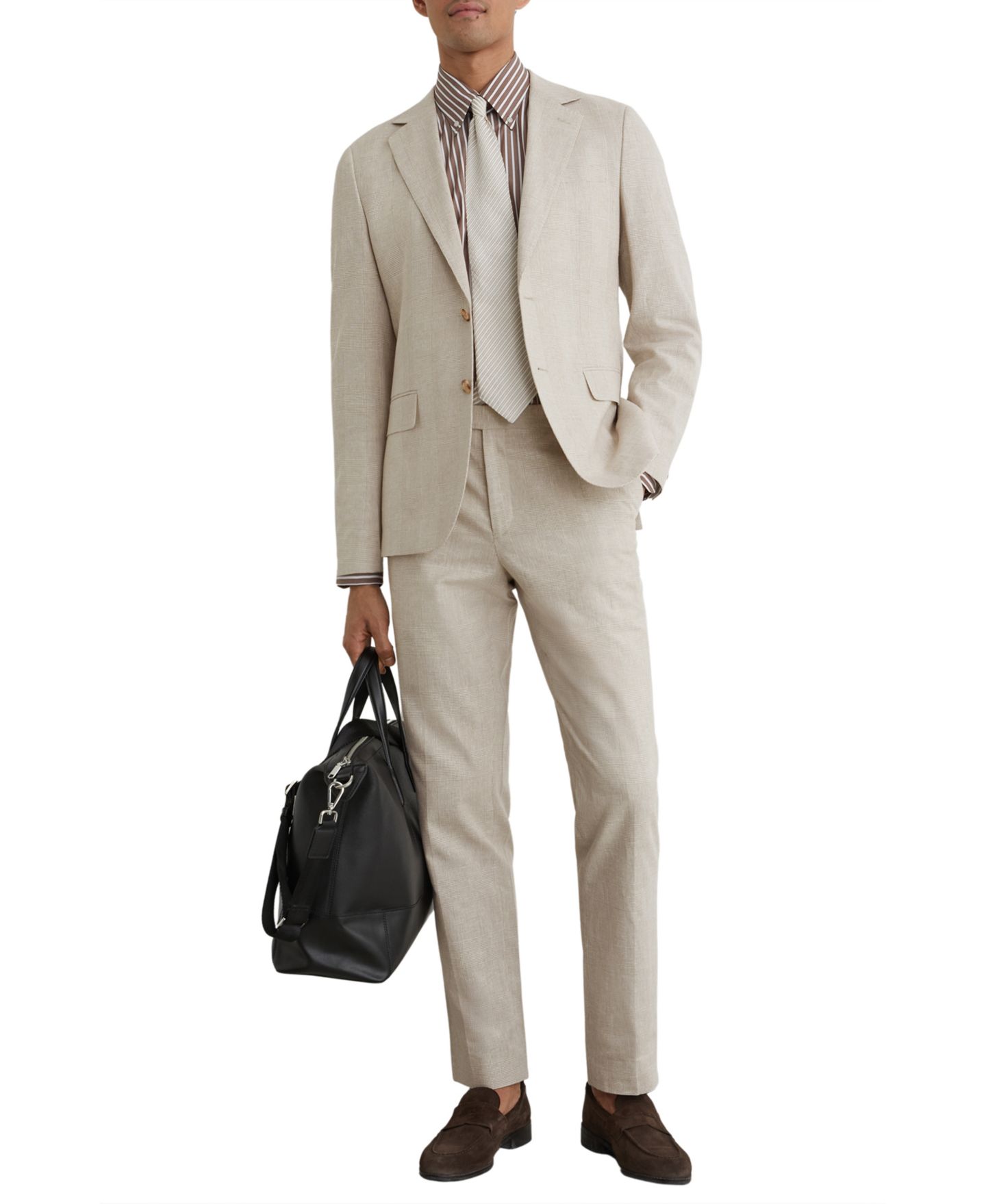 Мужской пиджак REISS Cheltenham Tailored-Fit Linen-Cotton Single-Breasted Check Blazer, цвет: Овсяный коричневый — фото 3