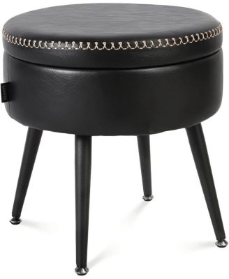Modern Storage Ottoman and Vanity Stool,Synthetic Leather Round Seat with Stitching,330 lb Capacity Steel Legs,Multi-Functional Footrest
