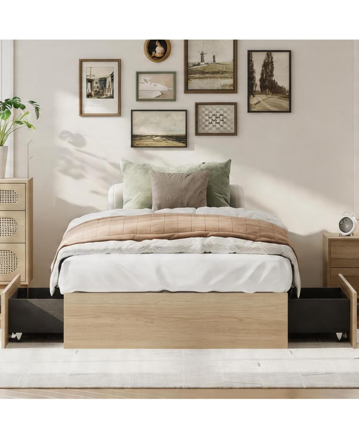 Gaomon Bed Frame with 2 Storage Drawers, No Headboard, Wood Slat Support, Noise Free