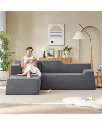  Modern minimalist L-shaped corduroy high back sofa