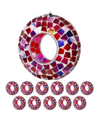 Outdoor Garden Patio Round Glass with Mosaic Design Hanging Fly-Through Bird Feeder - 6" - Set of 12