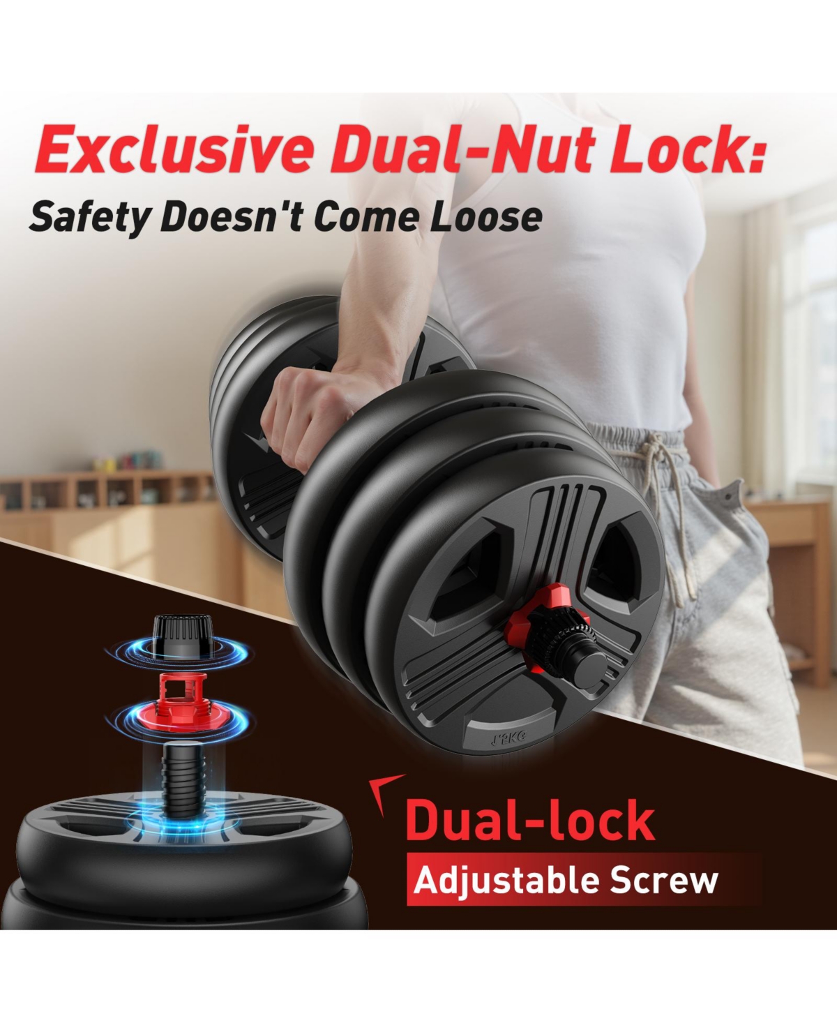 Fed Fitness Adjustable 5 in 1 Free Weights Set, Dumbbell Set, Convertible to Barbell, Kettlebell