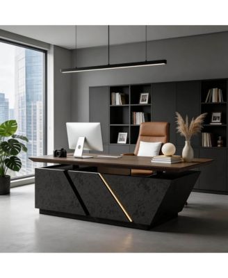 Adjustable Executive Desk with Drawers File Cabinets LED Light