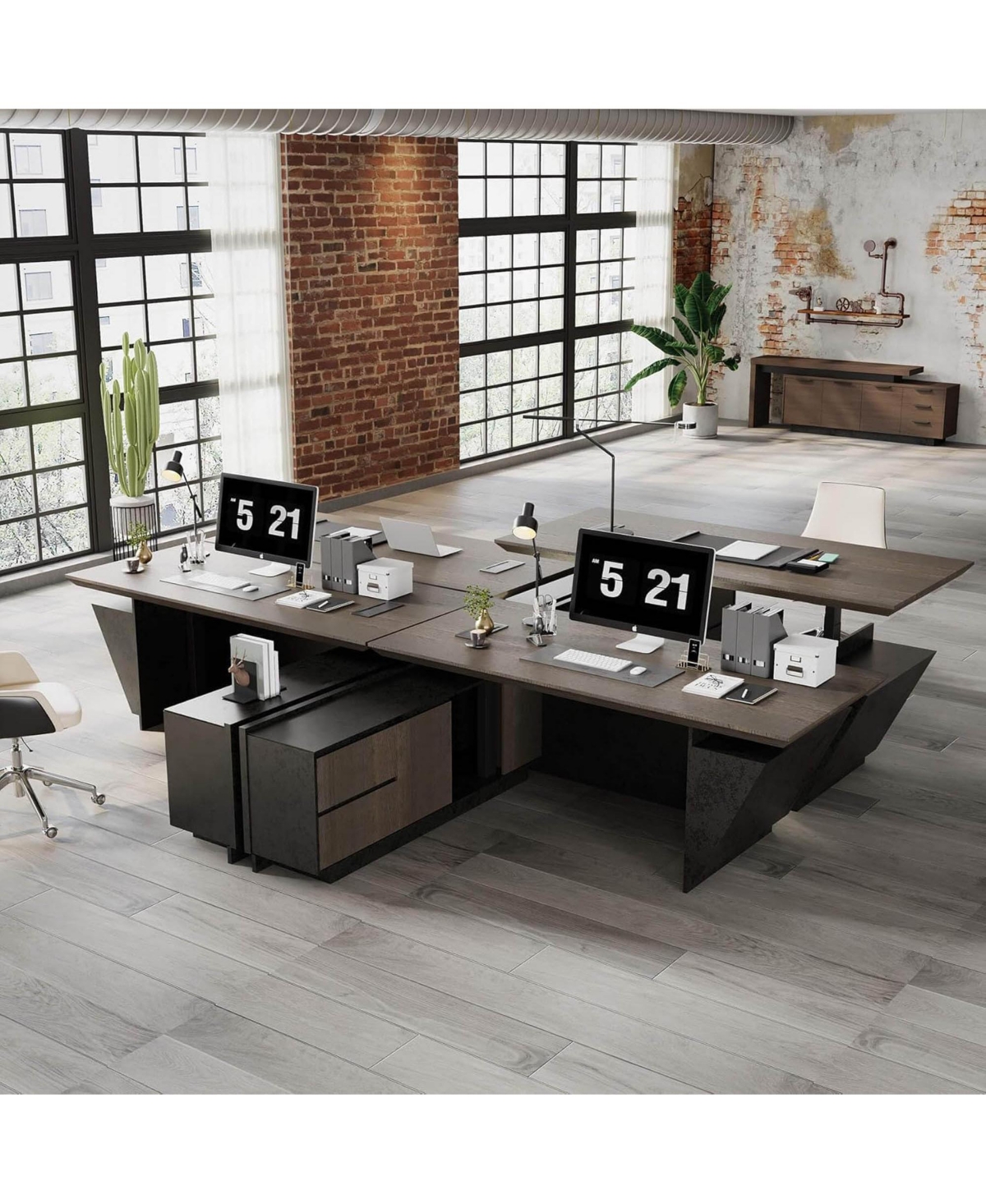 Logicfox Adjustable Executive Desk with Drawers File Cabinets Led Light