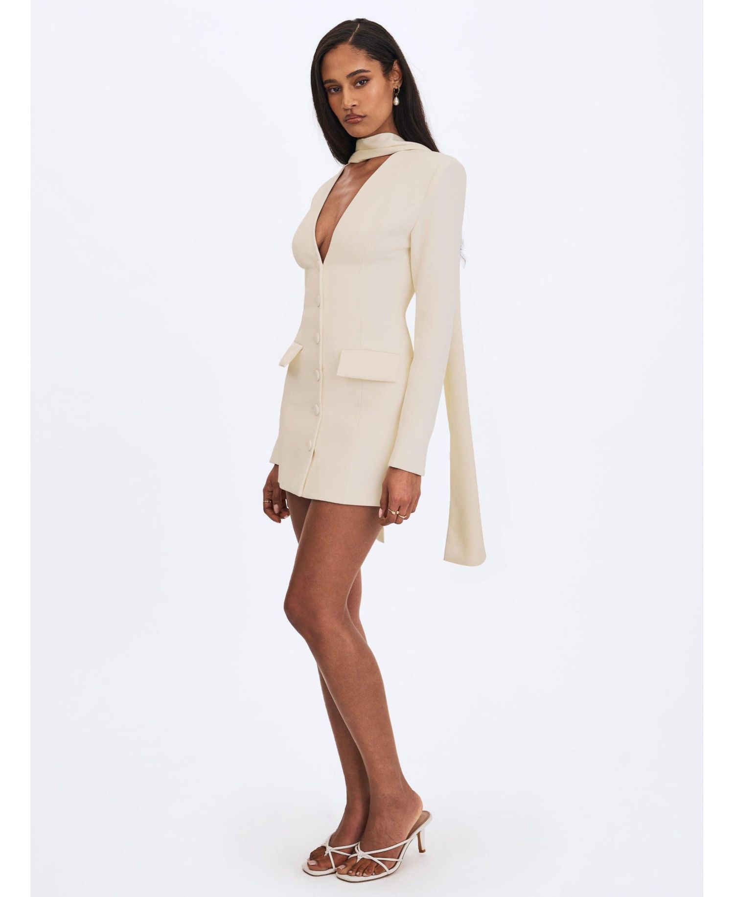 Women's Jeannie Cream Blazer Mini Dress with Scarf