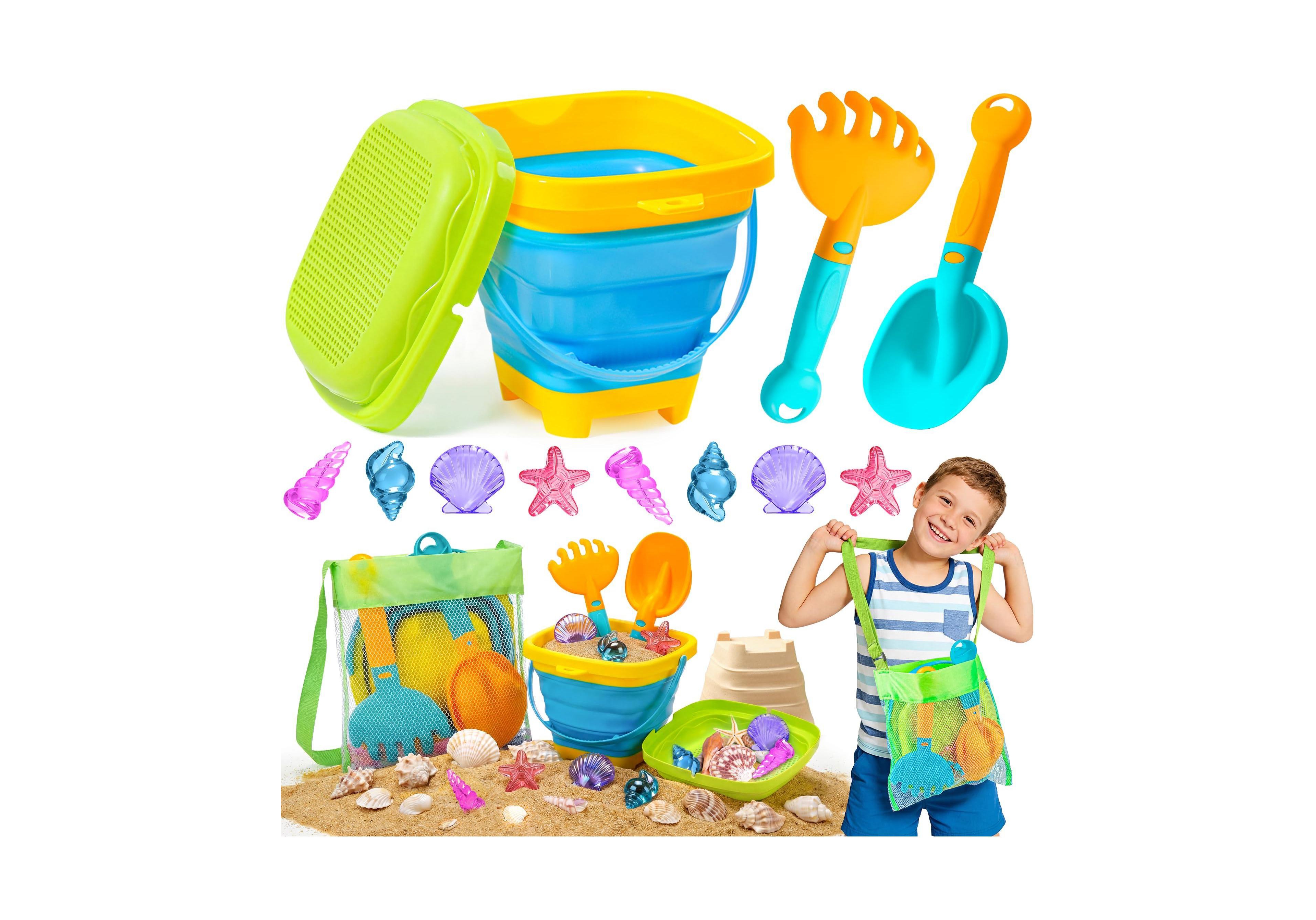 Gnuadz Collapsible Beach Sand Toys Bucket Sifter Shovel Rake Mesh Bag