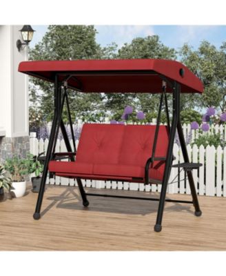 2 Seat Outdoor Patio Swings with Canopy, 2-in-1 Porch Swing with Cup Holders and  Thickened Removable Cushions, for Backyard, Porch, Garden
