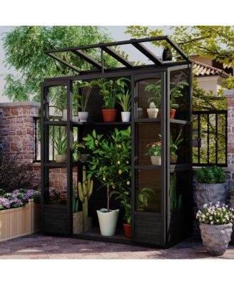 6.5 FT Wood Polycarbonate Cold Frame Greenhouse for Outdoor Garden Storage