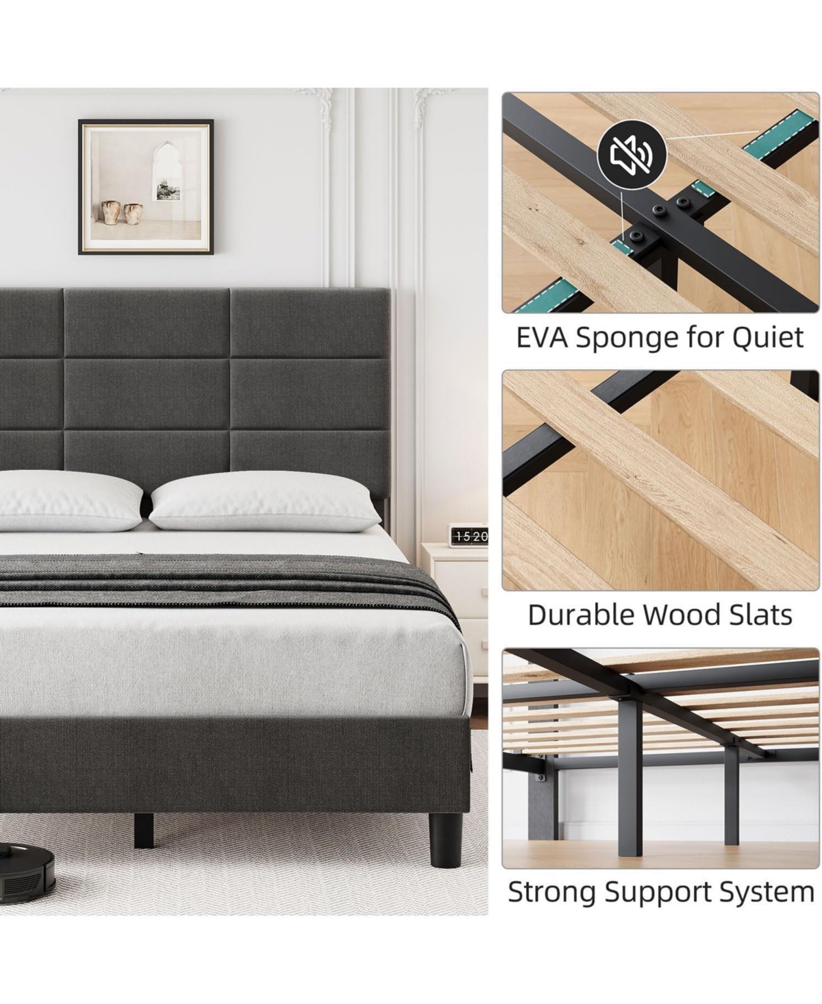 gaomon King Linen Platform Bed with Headboard, 700 lb Support
