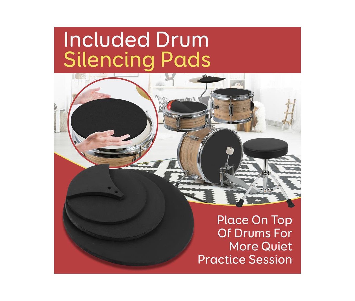 Детские игрушки Pyle 3-Piece Kids/Junior Drum Set - Includes Bass Drum, Tom, Snare, Cymbal, Throne, and Sticks, Natural Finish (PDRMKIT72N) — фото 3