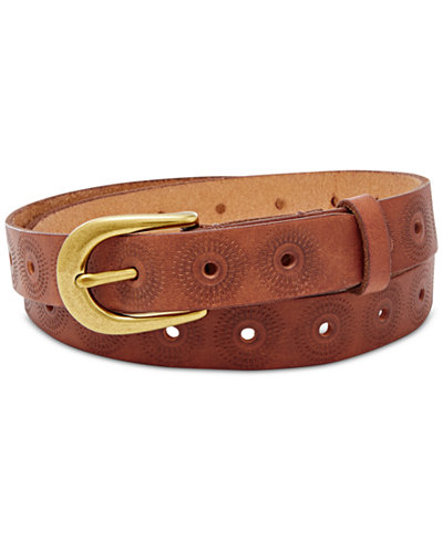 Fossil Floral Perforated Embossed Leather Belt - Handbags & Accessories - Macy&#39;s