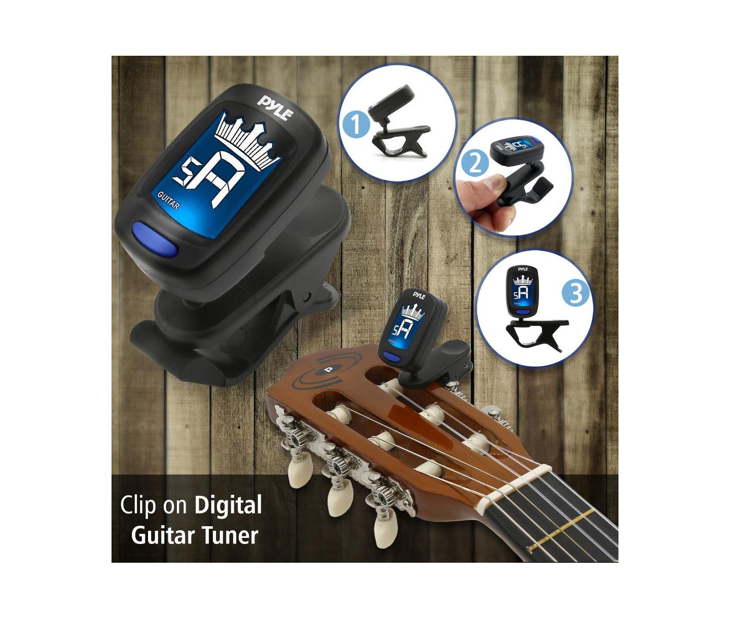 Детские игрушки Pyle 6-String Classic Guitar - 3/4 Size Scale Guitar with Digital Tuner and Accessory Kit (36 inch), цвет: Коричневый — фото 2