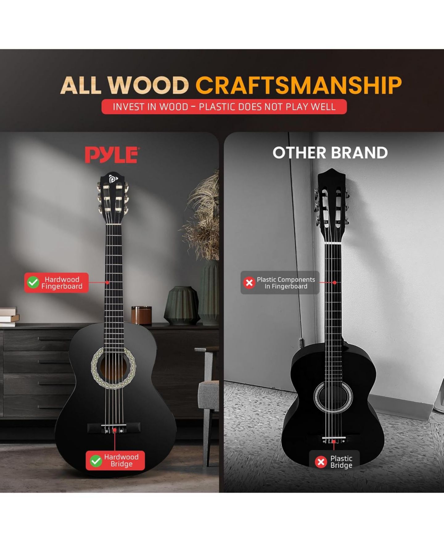 Детские игрушки Pyle Beginner 30" Junior Acoustic Guitar Nylon-String Kit, Ages 4+, цвет: Чёрный — фото 4