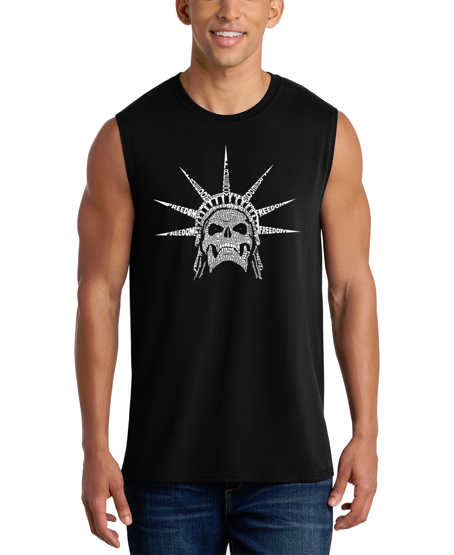 Men's Statue of Liberty Skull Crown Word Art Graphic Tank Top