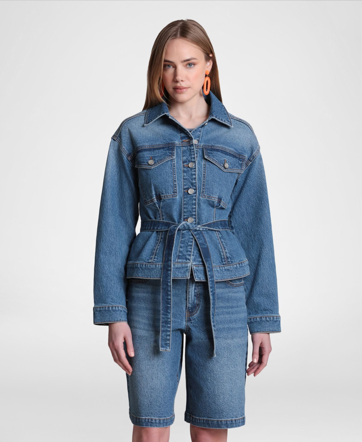 Женская куртка Avec Les Filles Back Cinch Denim Jacket, цвет: Варёный — фото 8